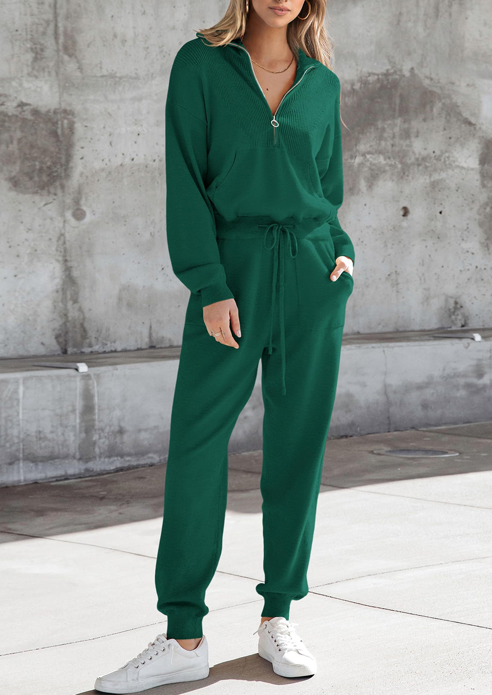 PRETTYGARDEN Women's 2 Piece Sweater Set Pullover Zip Up Sweatshirt Jogger Sweatpants Tracksuit Casual Outfit