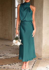 PRETTYGARDEN Women's Summer Satin Dress Elegant Sleeveless Mock Neck Cocktail Party Maxi Dresses