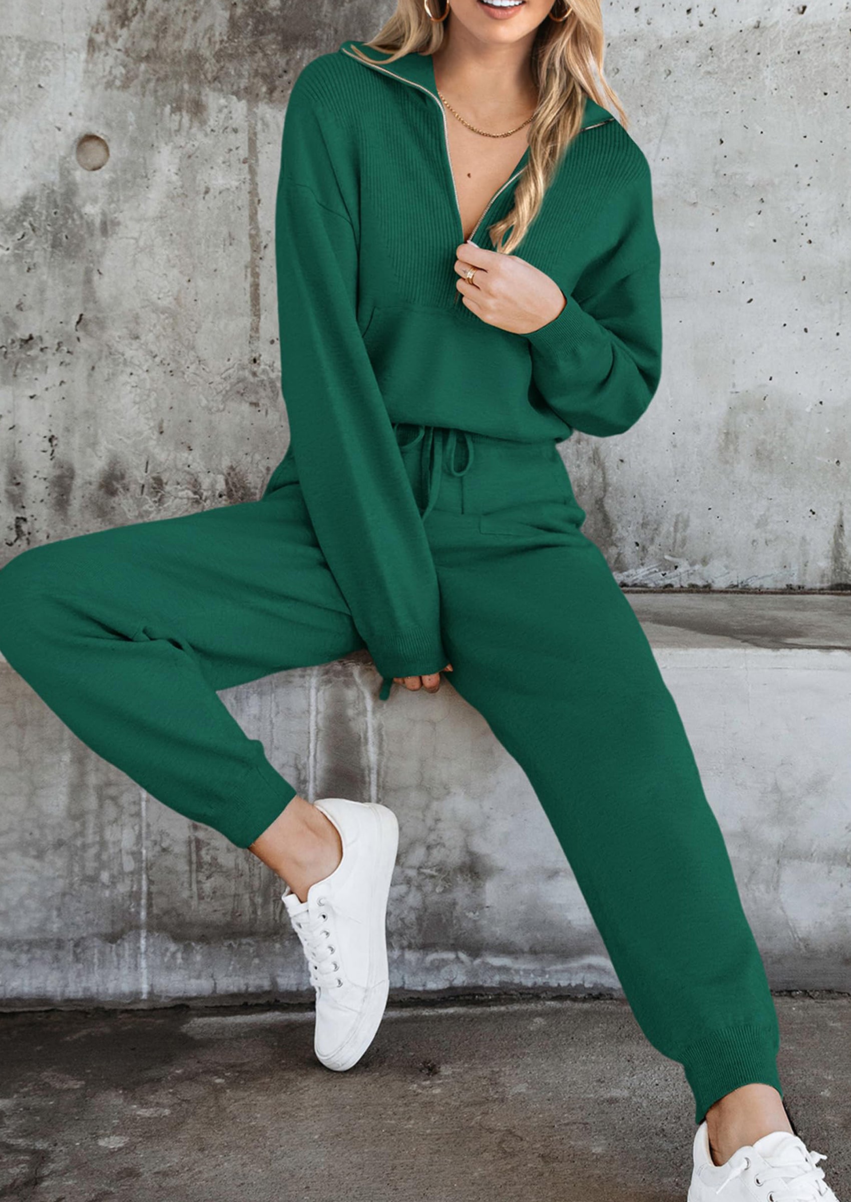 PRETTYGARDEN Women's 2 Piece Sweater Set Pullover Zip Up Sweatshirt Jogger Sweatpants Tracksuit Casual Outfit