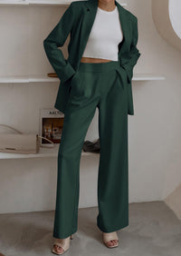 PRETTYGARDEN Women's Fall Two Piece Outfits Dressy Blazer Jacket and Wide Leg Pants Pockets Business Casual Office Suit Sets