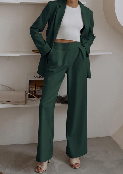 PRETTYGARDEN Women's Fall Two Piece Outfits Dressy Blazer Jacket and Wide Leg Pants Pockets Business Casual Office Suit Sets