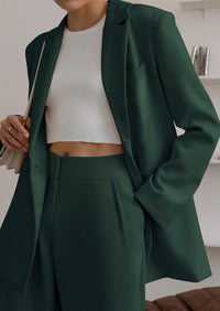 PRETTYGARDEN Women's Fall Two Piece Outfits Dressy Blazer Jacket and Wide Leg Pants Pockets Business Casual Office Suit Sets