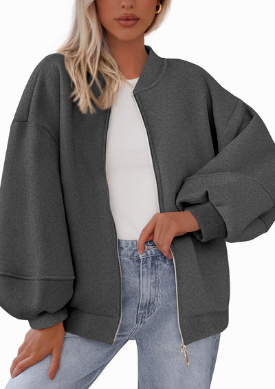 KIRUNDO Oversized Sweatshirt for Women Zip Up Bomber Jacket Fall Fashion Casual Long Sleeve Outerwear Winter Outfits PRETTYGARDEN