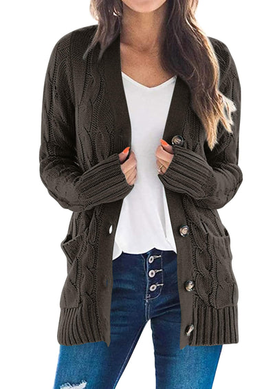PRETTYGARDEN Women's Open Front Cardigan Sweaters Fall Fashion Button Down Cable Knit Chunky Winter Outerwear Coats