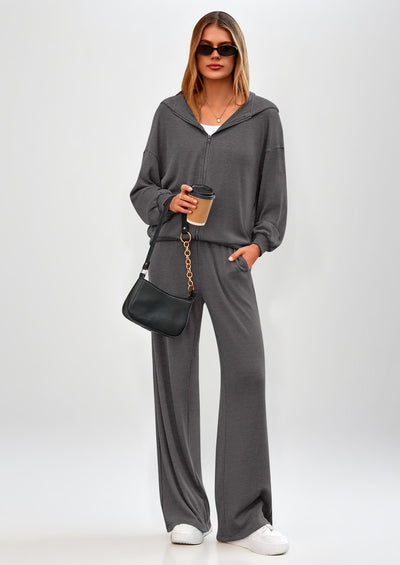 PRETTYGARDEN Women's 2 Piece Fall Lounge Sets Zip Up Hoodie Wide Leg Pants Tracksuit Matching Travel Outfits Clothes