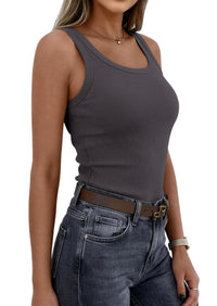 PRETTYGARDEN Womens Summer Tops Spring Cute Sleeveless Scoop Neck Workout Tank Top Casual Ribbed Knit Basic Cami Shirts PRETTYGARDEN