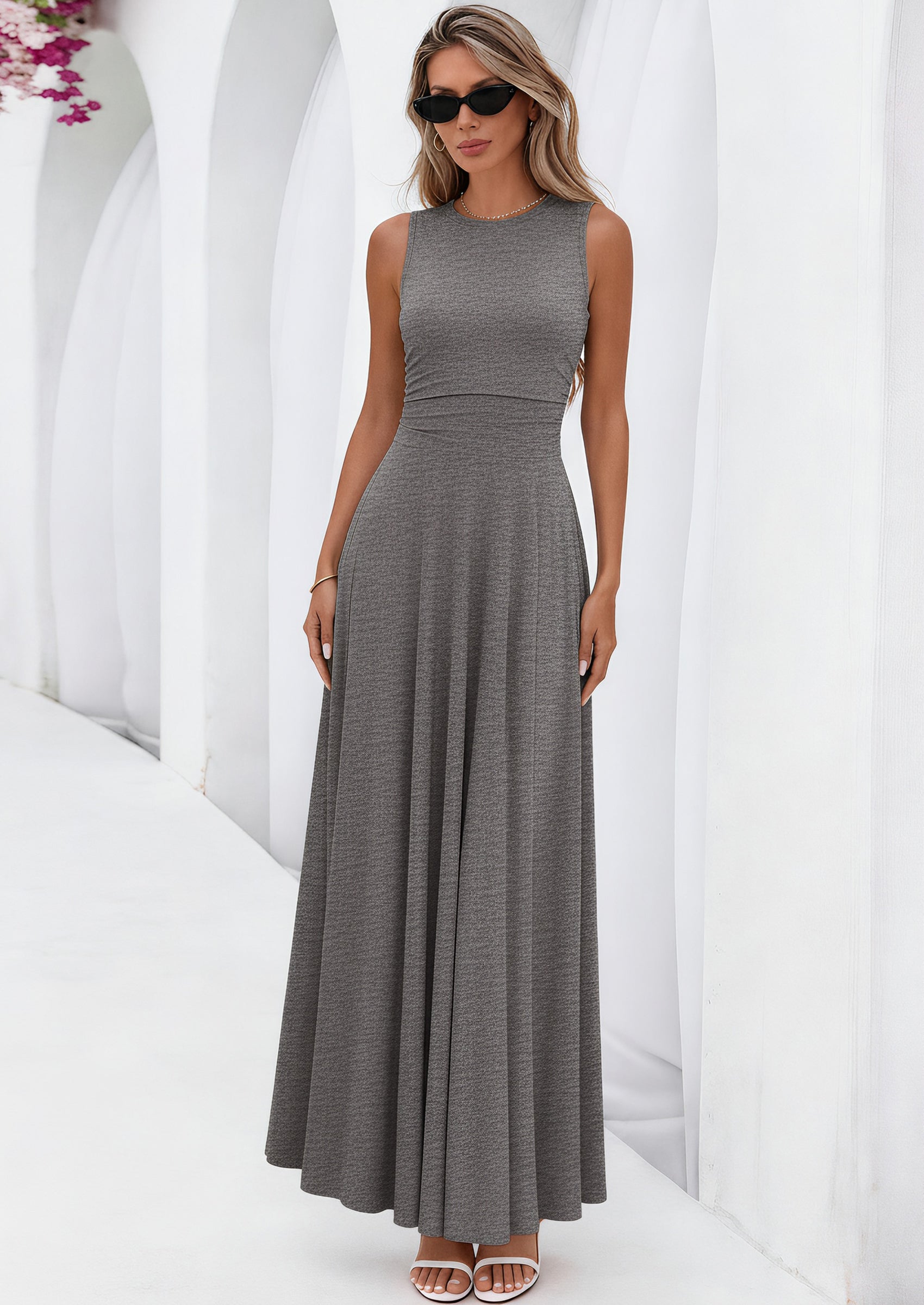PRETTYGARDEN Womens Spring Dresses Casual Sleeveless Crewneck Aline Maxi Dress Stretch Tank Flowy Long Dresses