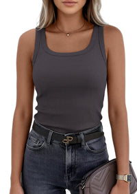 PRETTYGARDEN Womens Summer Tops Spring Cute Sleeveless Scoop Neck Workout Tank Top Casual Ribbed Knit Basic Cami Shirts PRETTYGARDEN