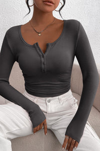 Long Sleeve Henley T Shirts Button Down Ribbed Knit Slim Fit Casual Basic Tops Blouse