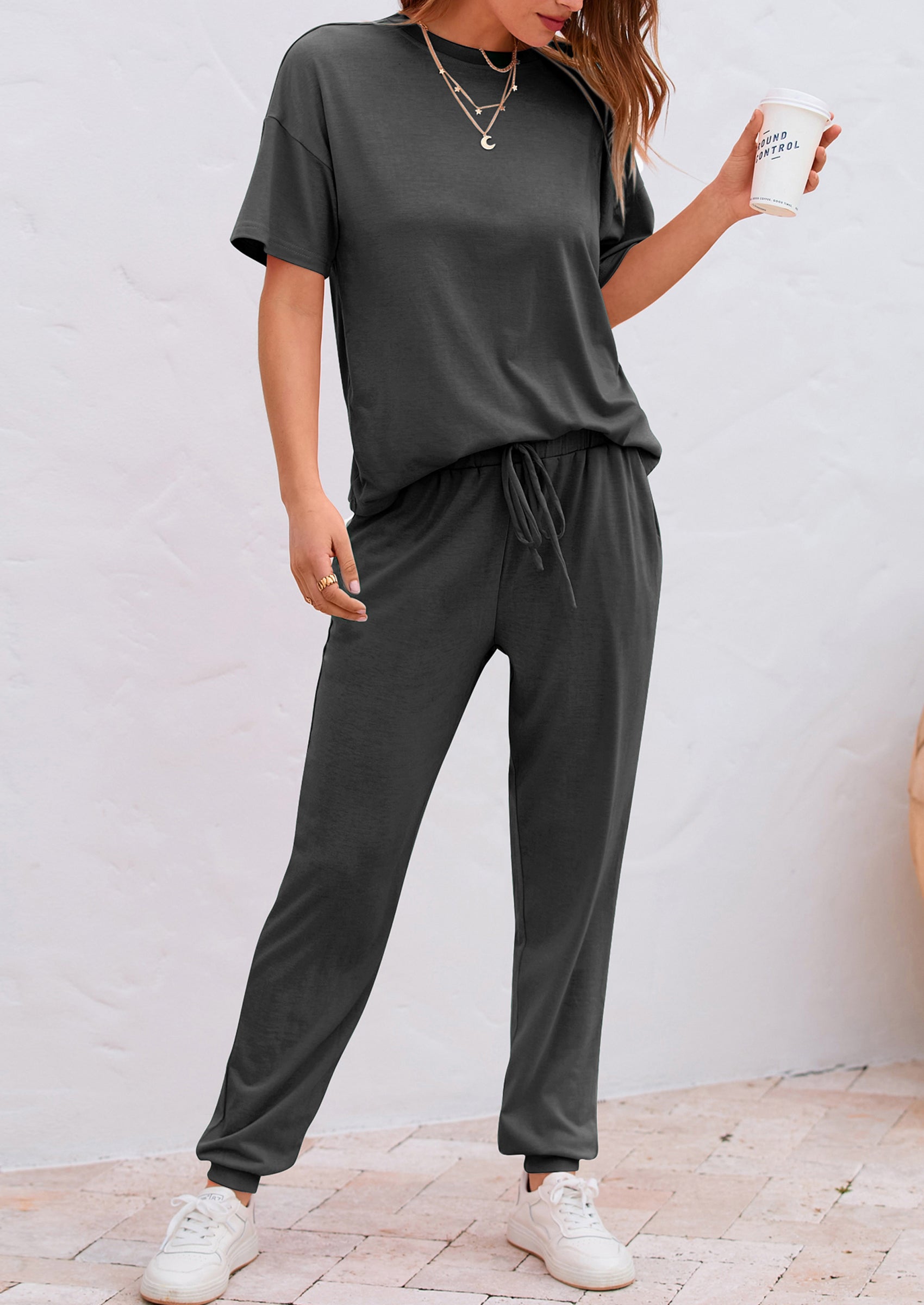 PRETTYGARDEN Women's Two Piece Lounge Sets Spring Summer Jogger Pants Vacation Outfits Travel Airplane Matching Clothes