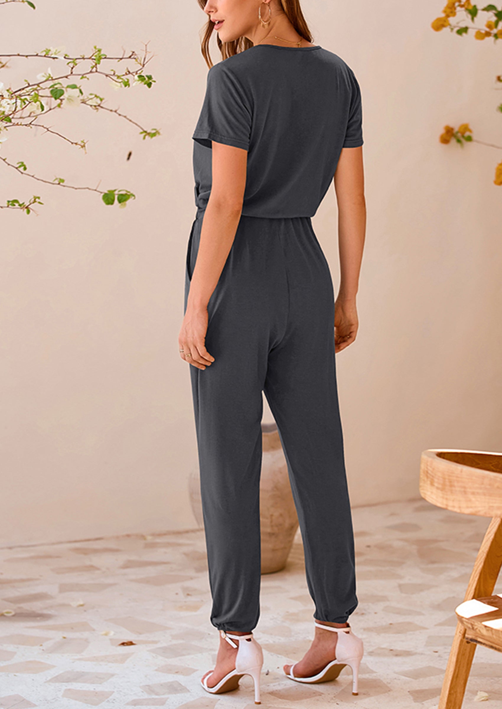 PRETTYGARDEN Jumpsuits for Women Dressy Summer Casual Short Sleeve Romper Spring Airport Beach Vacation Travel Outfits