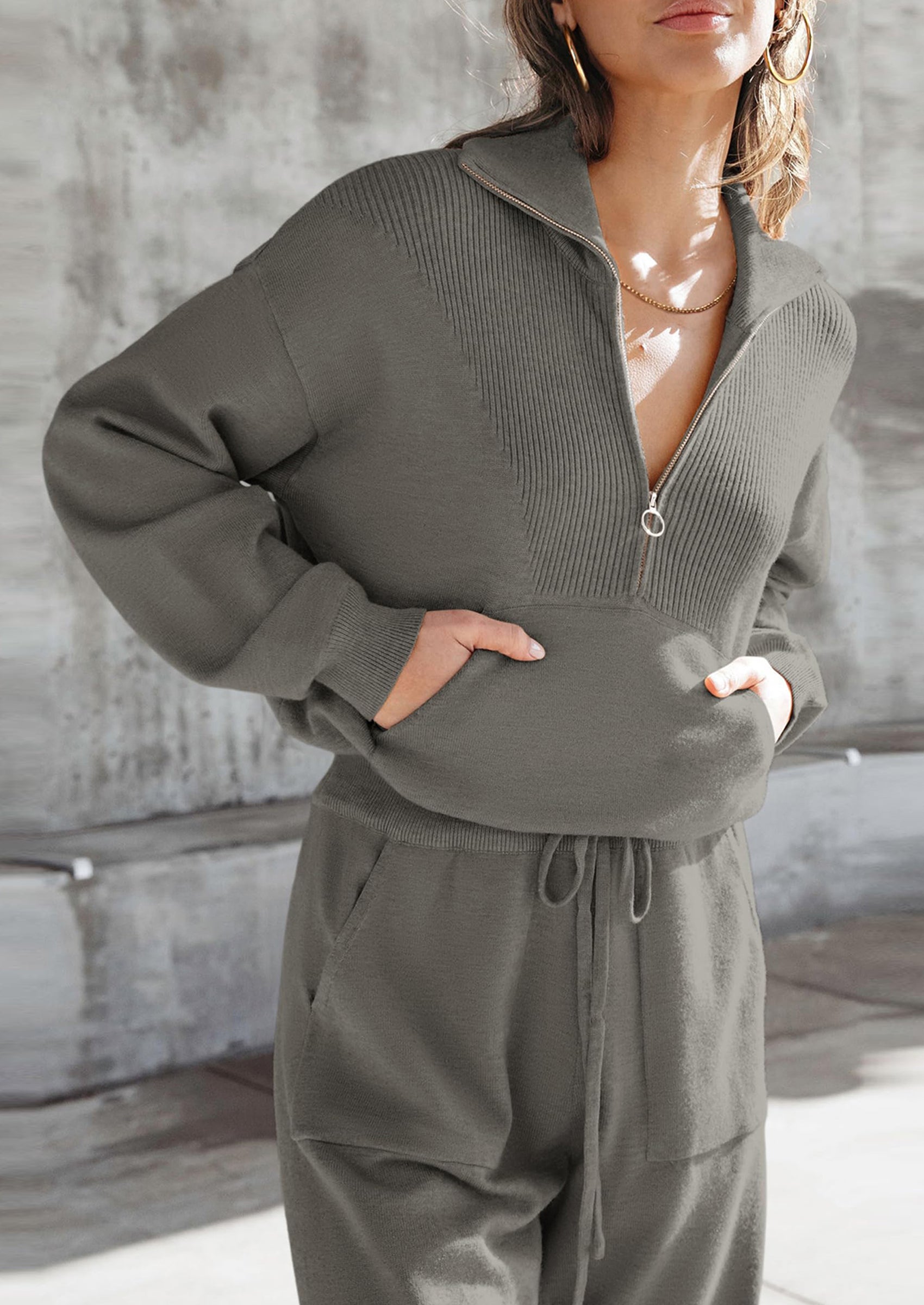 PRETTYGARDEN Women's 2 Piece Sweater Set Pullover Zip Up Sweatshirt Jogger Sweatpants Tracksuit Casual Outfit