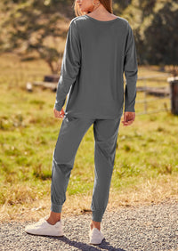 PRETTYGARDEN Women's Fall 2 Piece Lounge Set Long Sleeve Tops Ribbed Pants Spring Matching Sweatsuit Travel Outfits Clothes