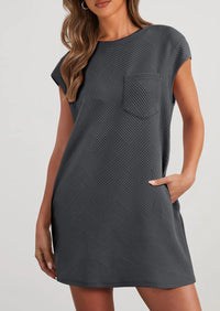 PRETTYGARDEN Women's Summer Short T Shirt Dress Cap Sleeve Crew Neck Casual Loose Basic Mini Dresses