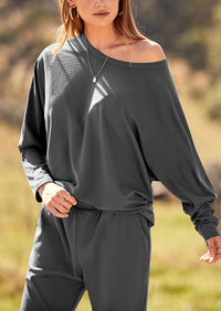 PRETTYGARDEN Women's Fall 2 Piece Lounge Set Long Sleeve Tops Ribbed Pants Spring Matching Sweatsuit Travel Outfits Clothes