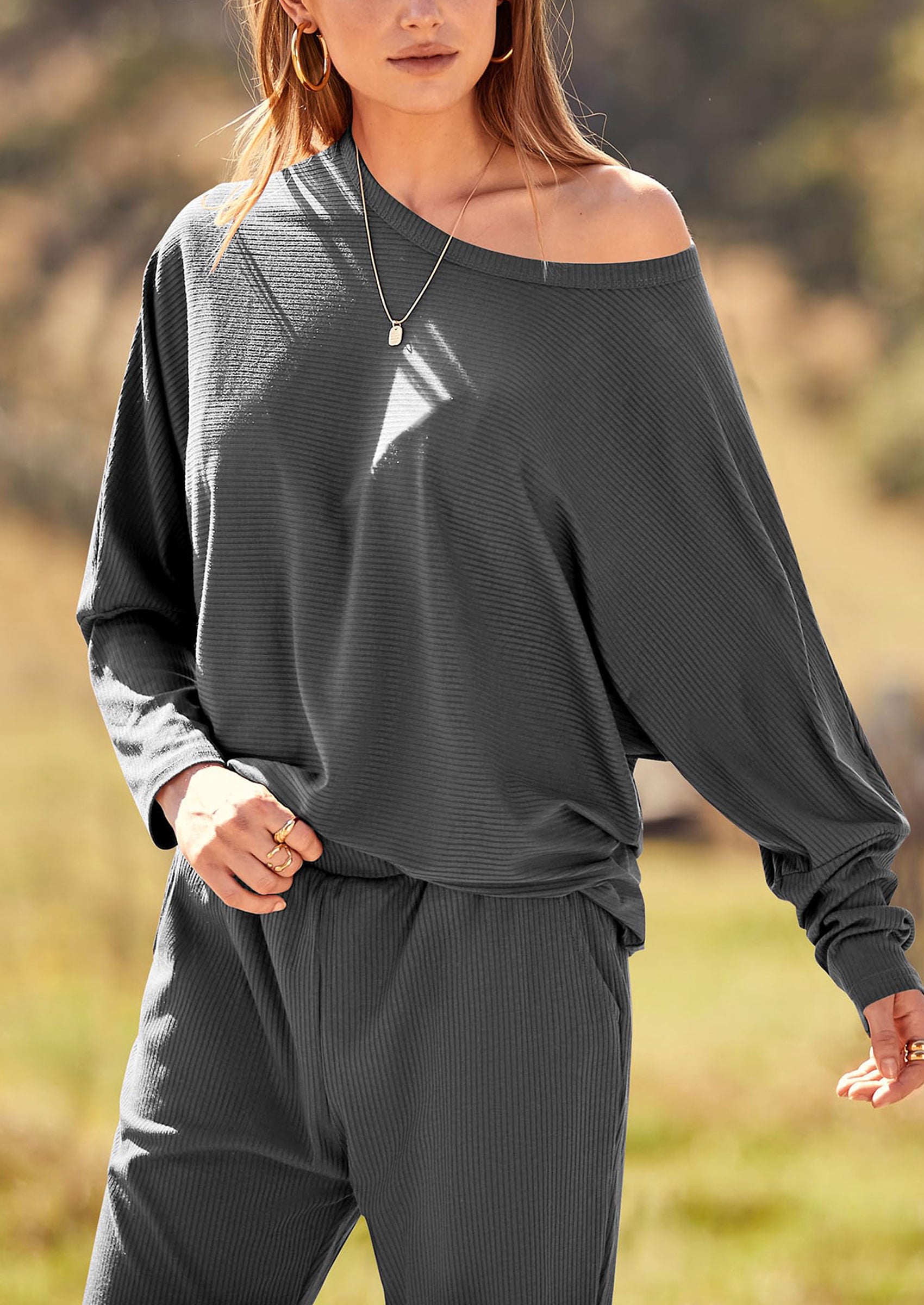 PRETTYGARDEN Women's Fall 2 Piece Lounge Set Long Sleeve Tops Ribbed Pants Spring Matching Sweatsuit Travel Outfits Clothes