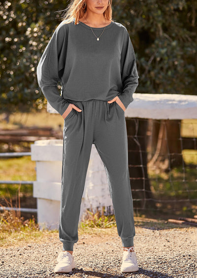 PRETTYGARDEN Women's Fall 2 Piece Lounge Set Long Sleeve Tops Ribbed Pants Spring Matching Sweatsuit Travel Outfits Clothes