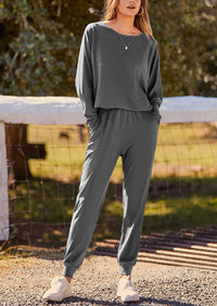 PRETTYGARDEN Women's Fall 2 Piece Lounge Set Long Sleeve Tops Ribbed Pants Spring Matching Sweatsuit Travel Outfits Clothes