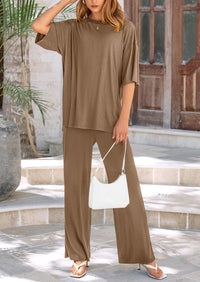 PRETTYGARDEN Women's 2 Piece Outfits Casual Short Sleeve Pullover Tops and Wide Leg Pants Lounge Sets Tracksuits