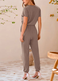 PRETTYGARDEN Jumpsuits for Women Dressy Summer Casual Short Sleeve Romper Spring Airport Beach Vacation Travel Outfits