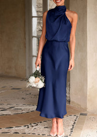 PRETTYGARDEN Women's Summer Satin Dress Elegant Sleeveless Mock Neck Cocktail Party Maxi Dresses