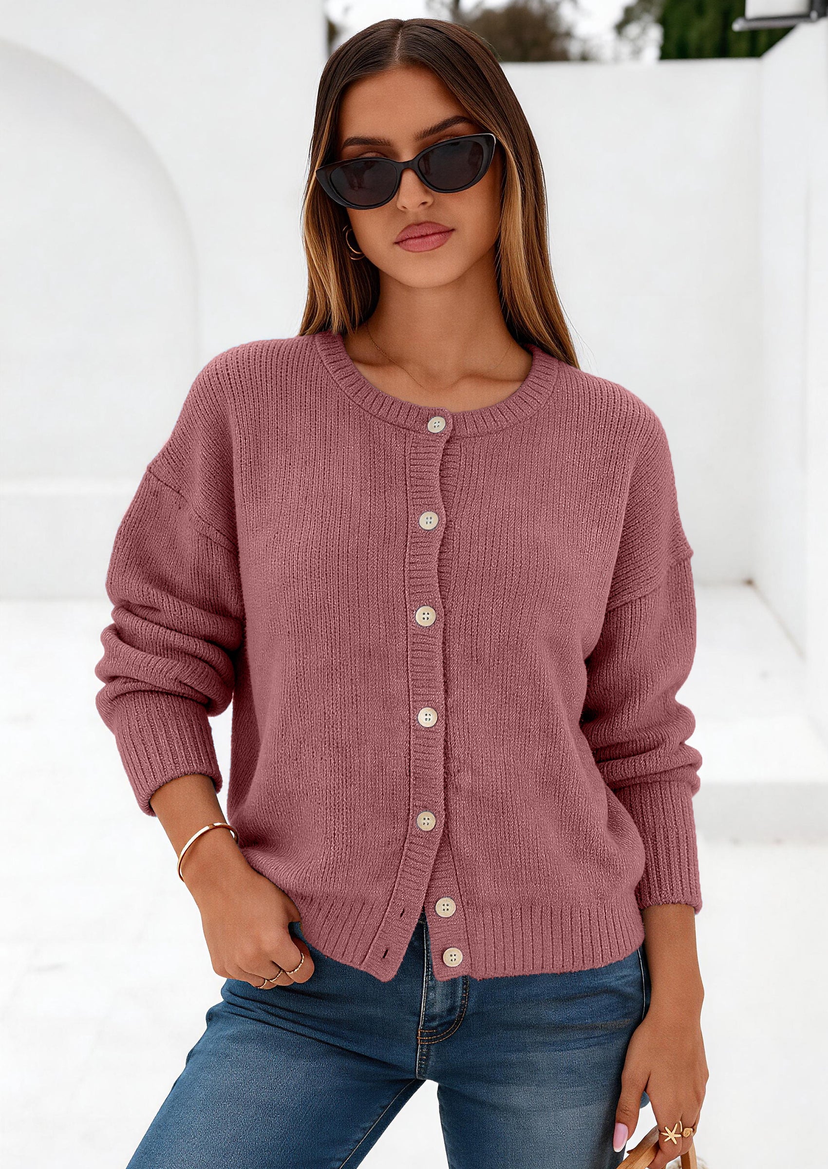 PRETTYGARDEN Long Sleeve Crewneck Button Down Womens Sweaters Fall Open Front Chunky Cardigan Sweaters for Women