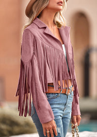PRETTYGARDEN Women's Fringe Faux Suede Leather Jackets Fashion Tassel Motorcycle Cropped Coats