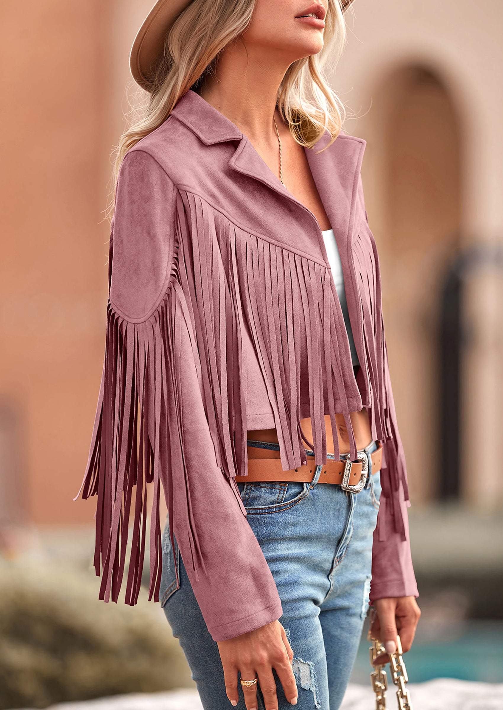 PRETTYGARDEN Women's Fringe Faux Suede Leather Jackets Fashion Tassel Motorcycle Cropped Coats