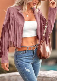 PRETTYGARDEN Women's Fringe Faux Suede Leather Jackets Fashion Tassel Motorcycle Cropped Coats