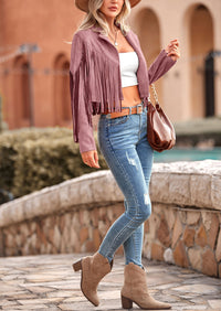 PRETTYGARDEN Women's Fringe Faux Suede Leather Jackets Fashion Tassel Motorcycle Cropped Coats