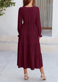 PRETTYGARDEN Women Fall Long Sleeve Smocked Maxi Dress Casual Square Neck Swiss Dot Tiered Ruffle Flowy Spring Pocket Dresses