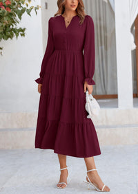 PRETTYGARDEN Women Fall Long Sleeve Smocked Maxi Dress Casual Square Neck Swiss Dot Tiered Ruffle Flowy Spring Pocket Dresses