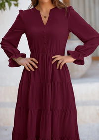 PRETTYGARDEN Women Fall Long Sleeve Smocked Maxi Dress Casual Square Neck Swiss Dot Tiered Ruffle Flowy Spring Pocket Dresses