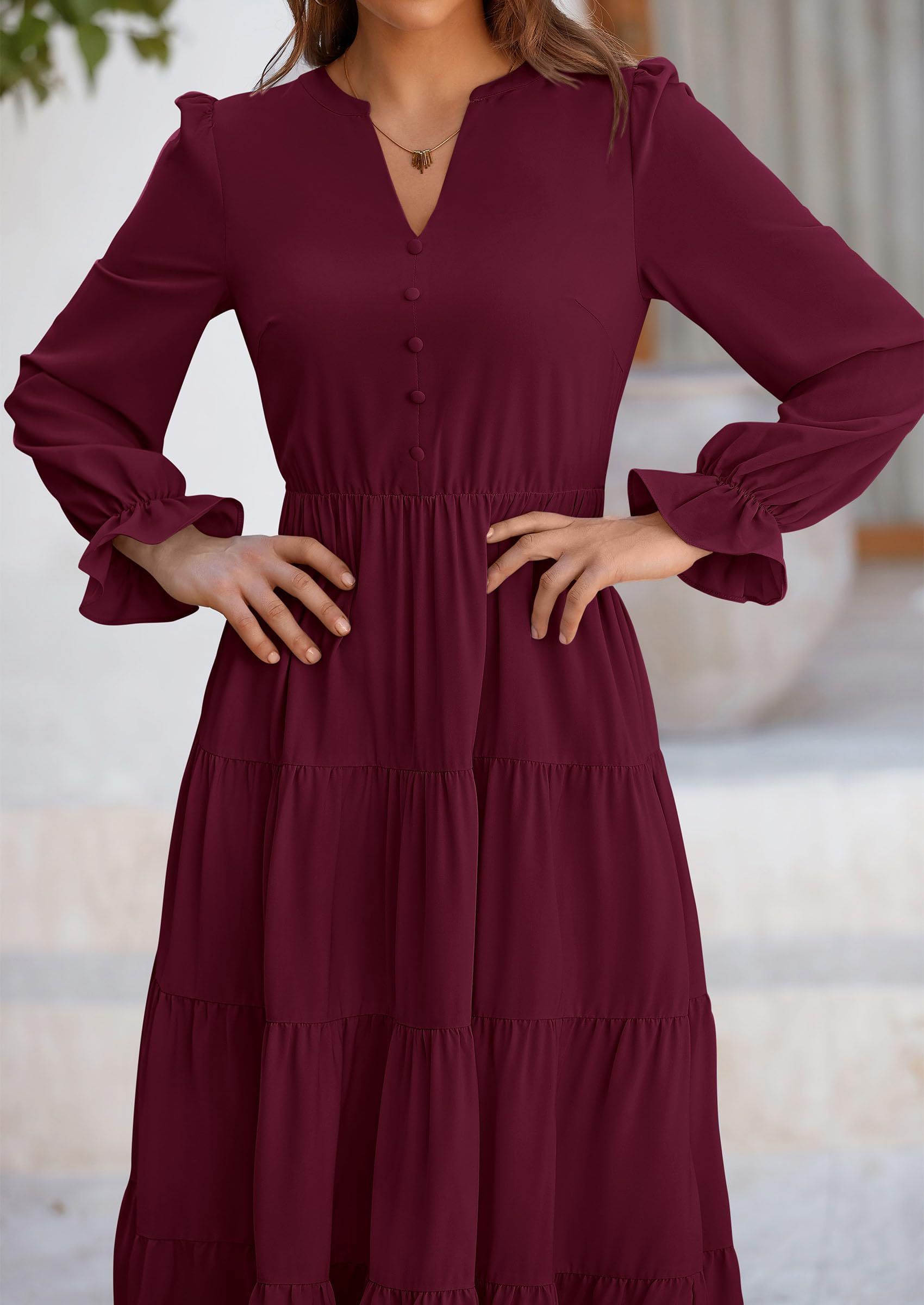 PRETTYGARDEN Women Fall Long Sleeve Smocked Maxi Dress Casual Square Neck Swiss Dot Tiered Ruffle Flowy Spring Pocket Dresses