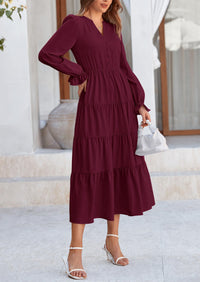 PRETTYGARDEN Women Fall Long Sleeve Smocked Maxi Dress Casual Square Neck Swiss Dot Tiered Ruffle Flowy Spring Pocket Dresses