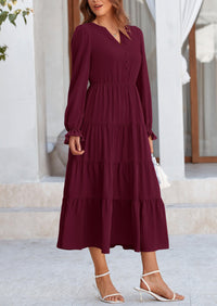 PRETTYGARDEN Women Fall Long Sleeve Smocked Maxi Dress Casual Square Neck Swiss Dot Tiered Ruffle Flowy Spring Pocket Dresses