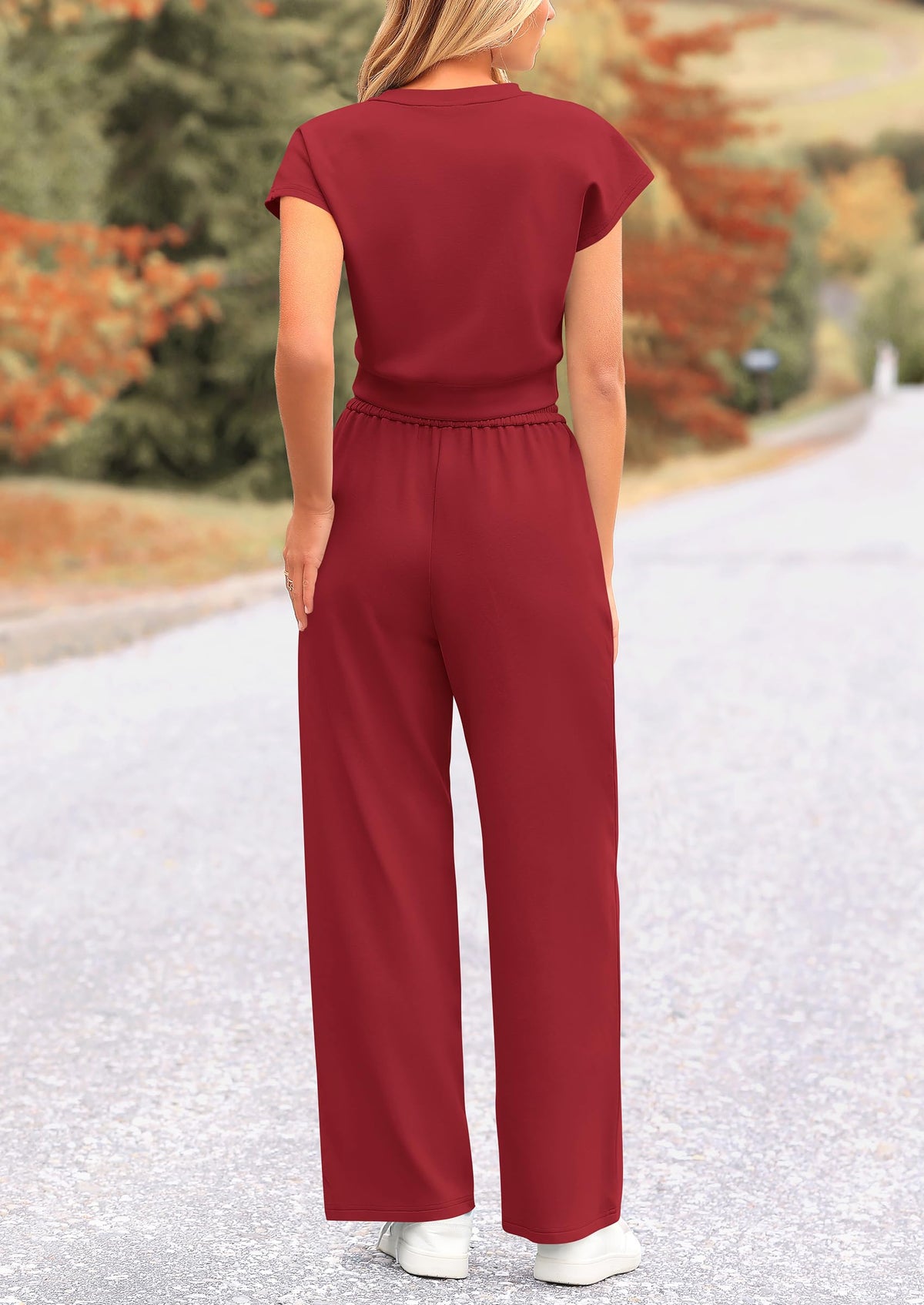 Twist Front Crop T-Shirts Wide Leg Pants Two Piece Sets