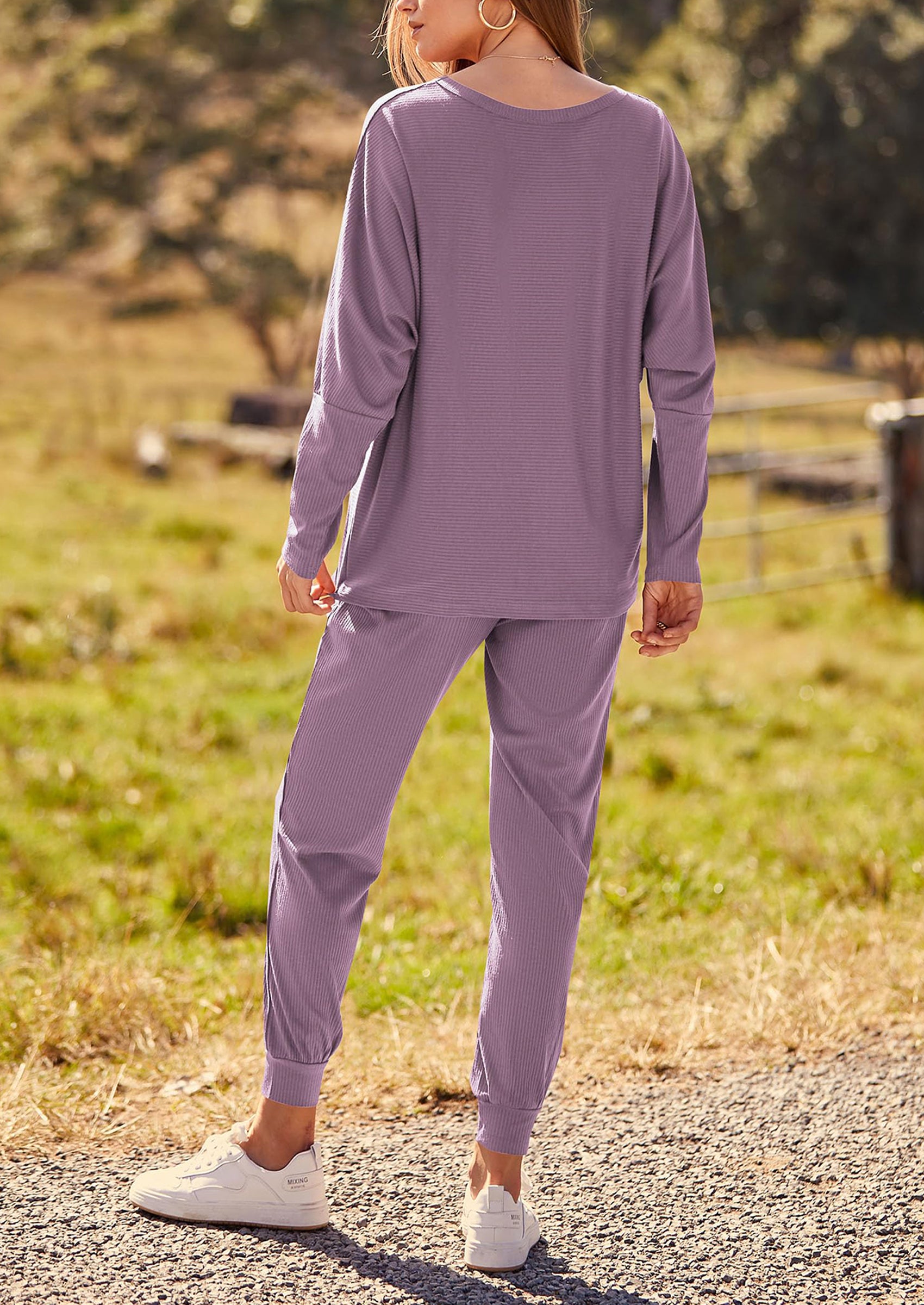 PRETTYGARDEN Women's Fall 2 Piece Lounge Set Long Sleeve Tops Ribbed Pants Spring Matching Sweatsuit Travel Outfits Clothes