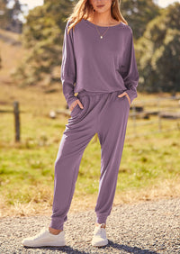 PRETTYGARDEN Women's Fall 2 Piece Lounge Set Long Sleeve Tops Ribbed Pants Spring Matching Sweatsuit Travel Outfits Clothes