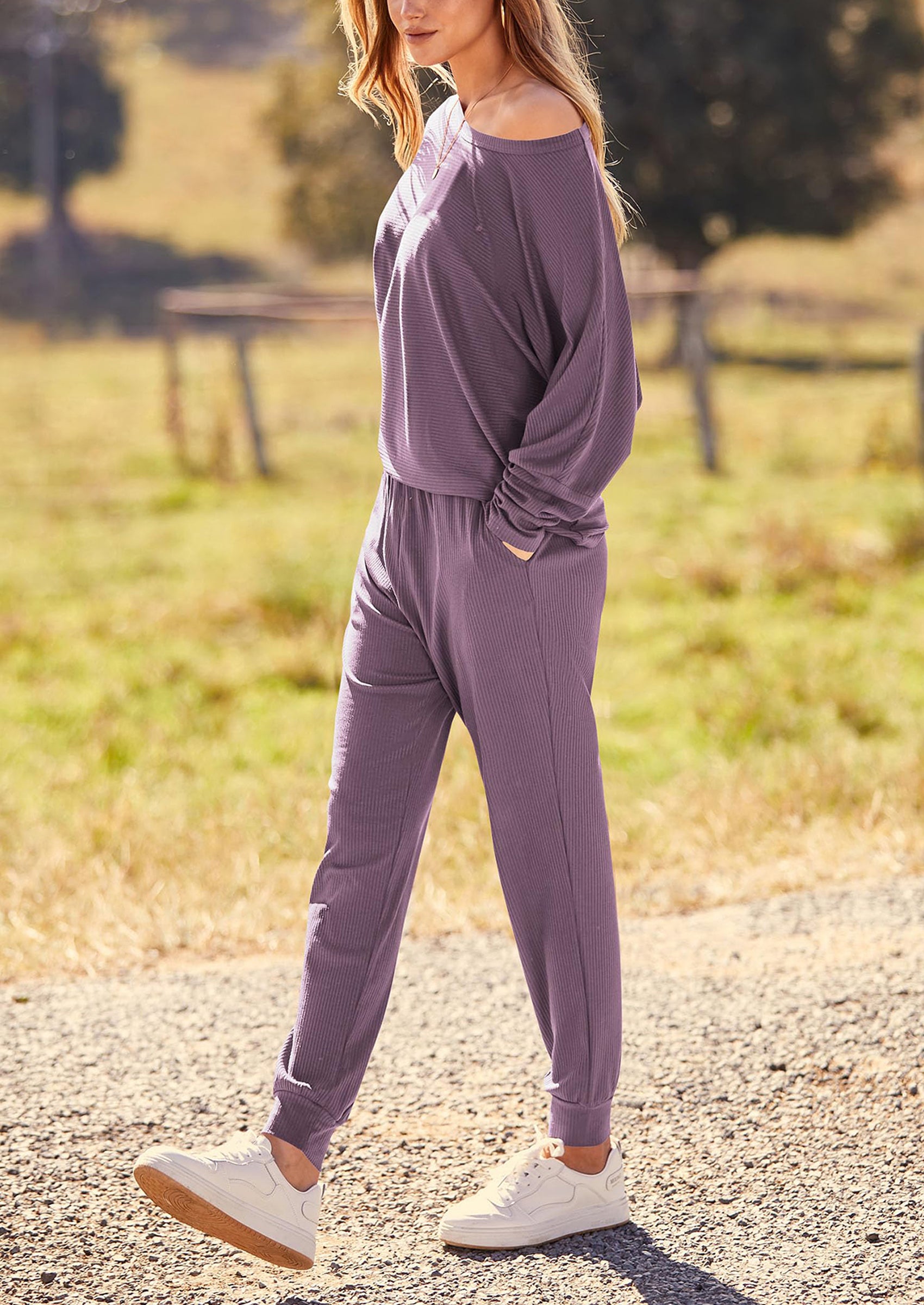 PRETTYGARDEN Women's Fall 2 Piece Lounge Set Long Sleeve Tops Ribbed Pants Spring Matching Sweatsuit Travel Outfits Clothes