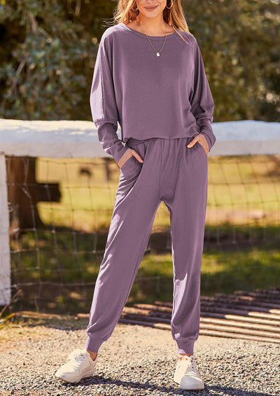 PRETTYGARDEN Women's Fall 2 Piece Lounge Set Long Sleeve Tops Ribbed Pants Spring Matching Sweatsuit Travel Outfits Clothes