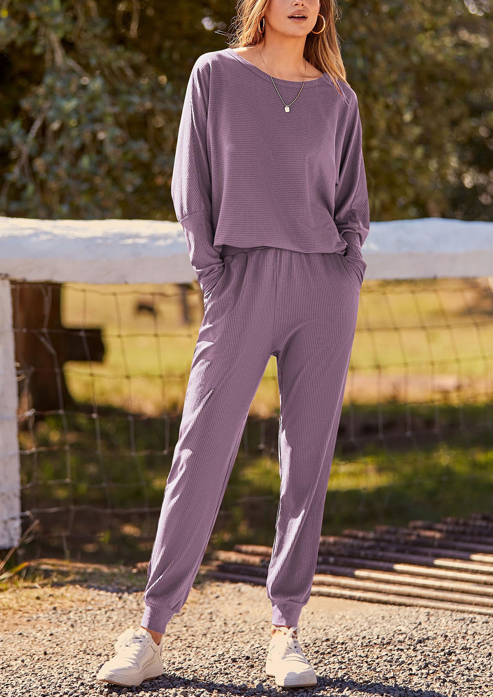 PRETTYGARDEN Women's Fall 2 Piece Lounge Set Long Sleeve Tops Ribbed Pants Spring Matching Sweatsuit Travel Outfits Clothes