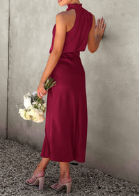 PRETTYGARDEN Women's Summer Satin Dress Elegant Sleeveless Mock Neck Cocktail Party Maxi Dresses