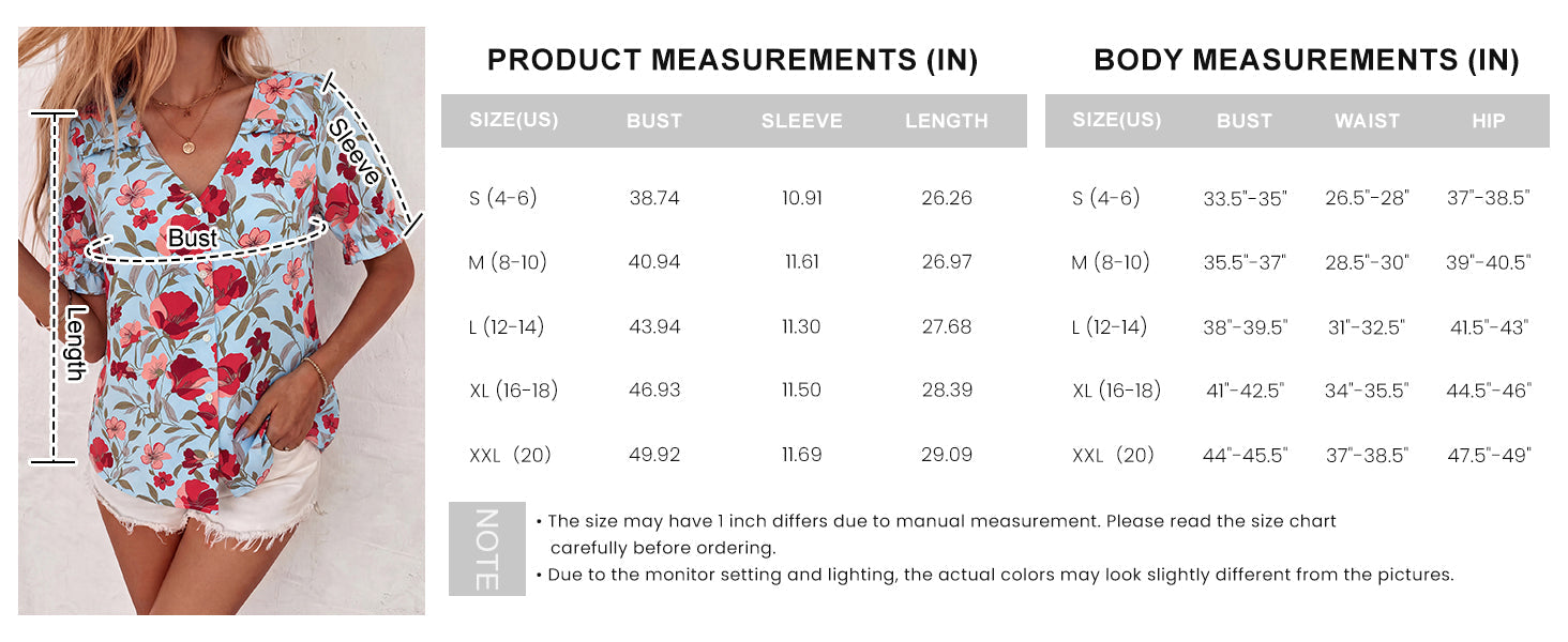 PRETTYGARDEN Womens Boho Tops Summer V Neck Puff Sleeve Casual Button Down Ruffle Floral Blouses Shirts Work Clothes PRETTYGARDEN