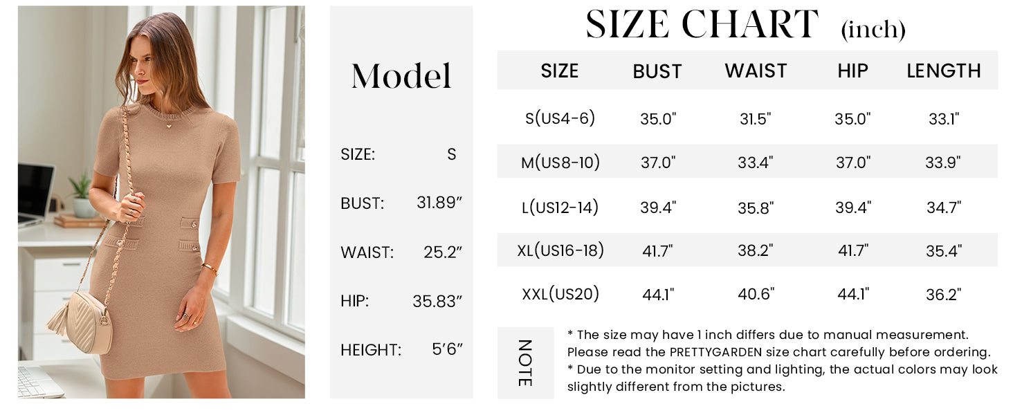 PRETTYGARDEN Work Dresses for Women Elegant Classy Summer Business Casual Short Sleeve Sweater Sheath Short Dress