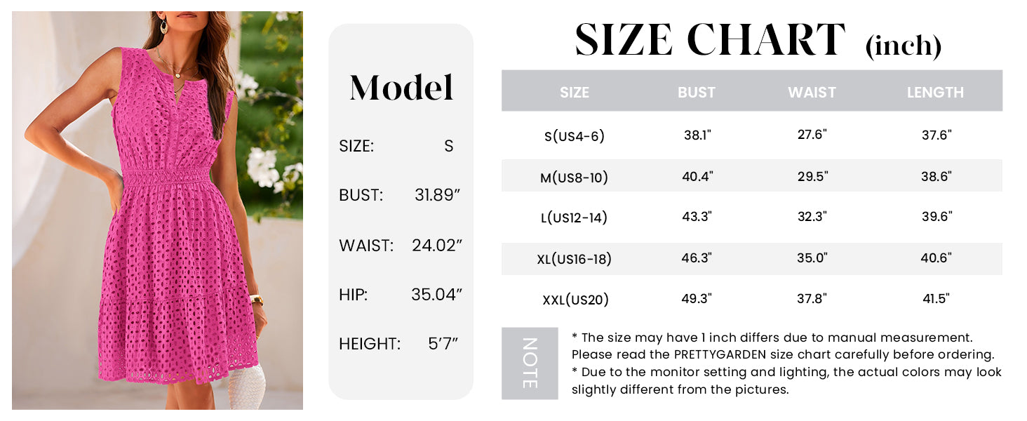 PRETTYGARDEN Women's Summer Dresses Sleeveless V Neck Eyelet Hollow Out Swing A Line Beach Vacation Sun Dress