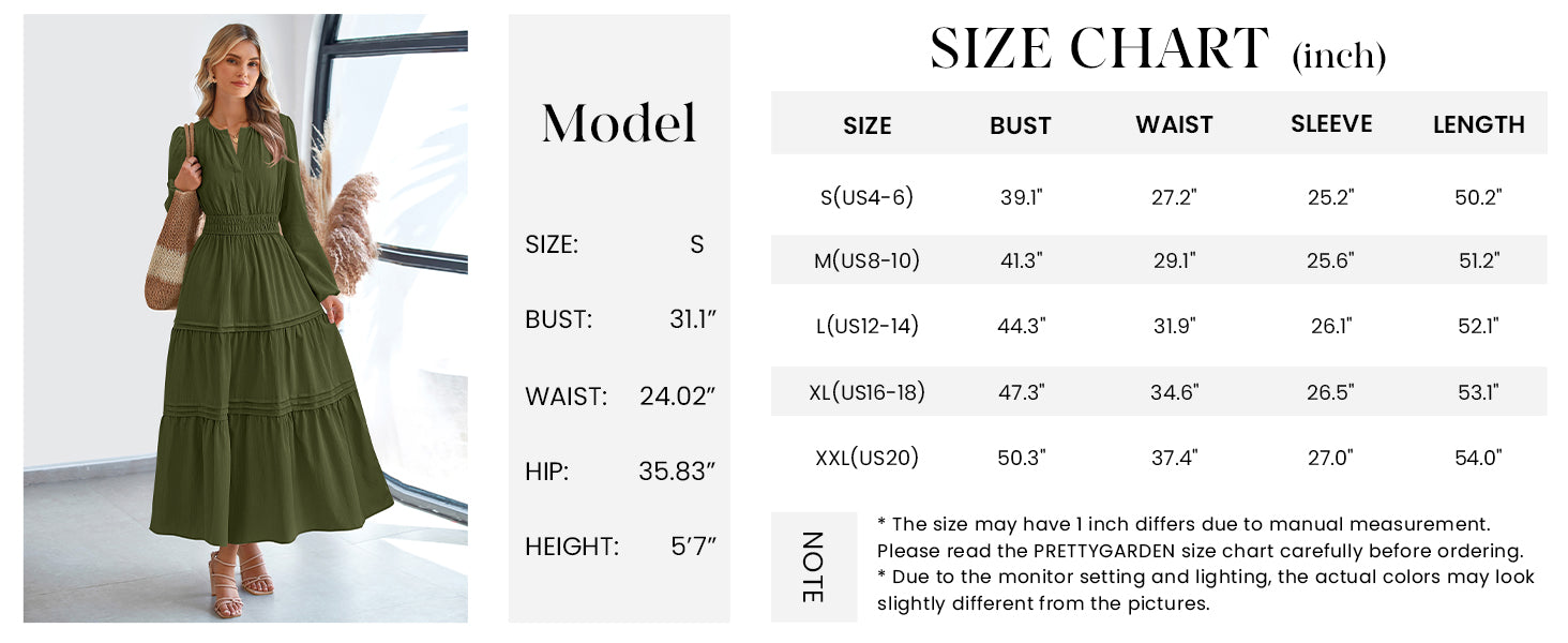 PRETTYGARDEN Women's Elegant Maxi Dresses Long Sleeve V Neck Flowy Pockets Casual Modest Dress Fall Fashion Clothes