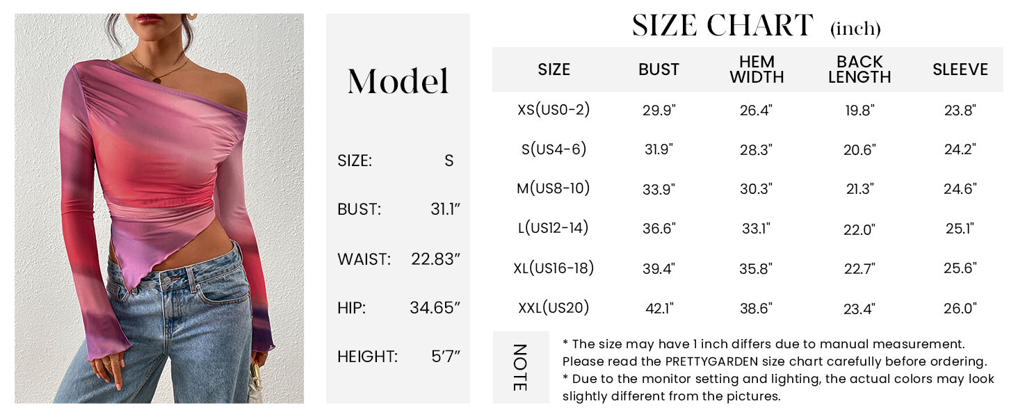 PRETTYGARDEN Womens Fall Trendy Off Shoulder Tops Tie Dye Mesh Long Sleeve Shirts Asymmetrical Ruched Floral Blouse