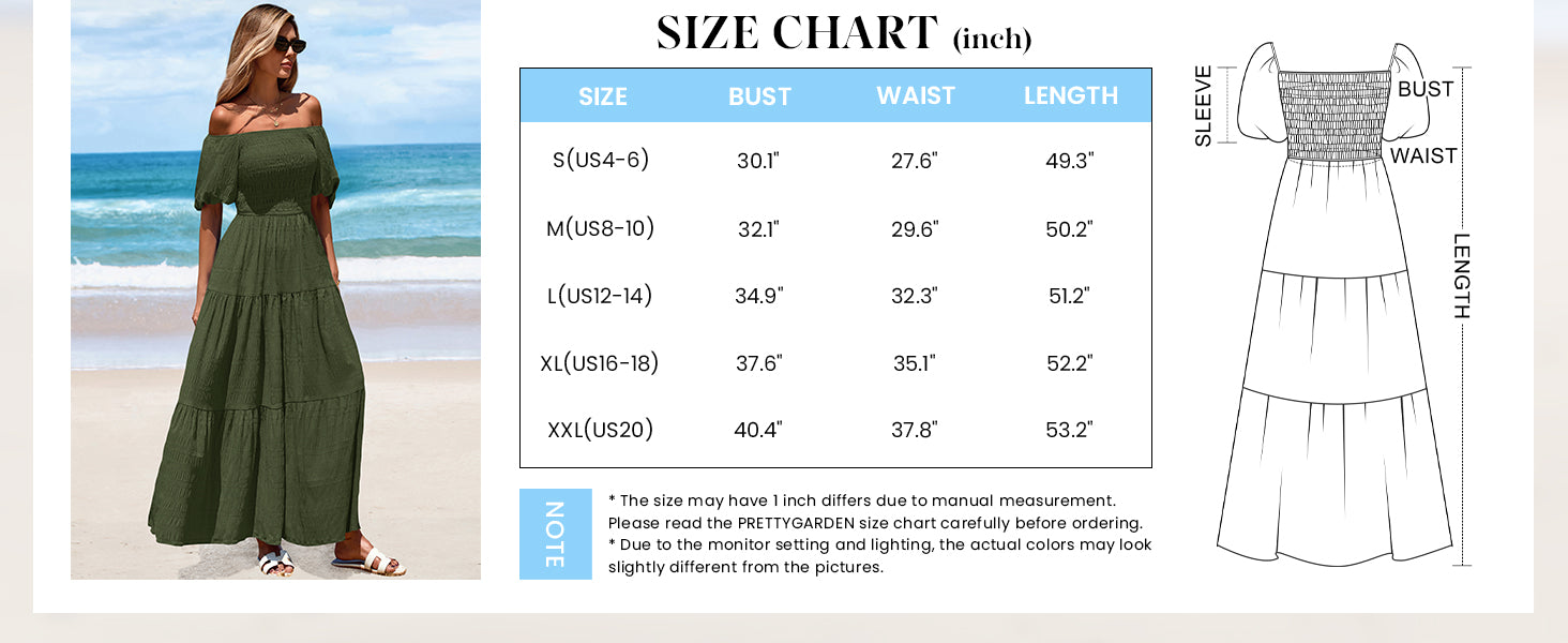 PRETTYGARDEN Womens Summer Puff Short Sleeve Maxi Dress Square Neck Smocked Tiered Ruffle A Line Long Flowy Beach Dresses