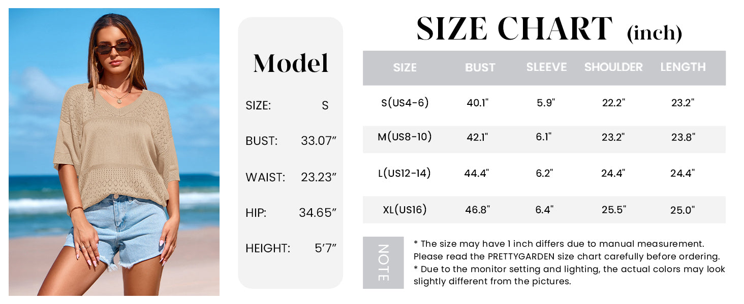 PRETTYGARDEN Women's Short Sleeve Sweater Tops Spring Summer Casual V Neck Ribbed Knit Trendy Eyelet Blouse T Shirts